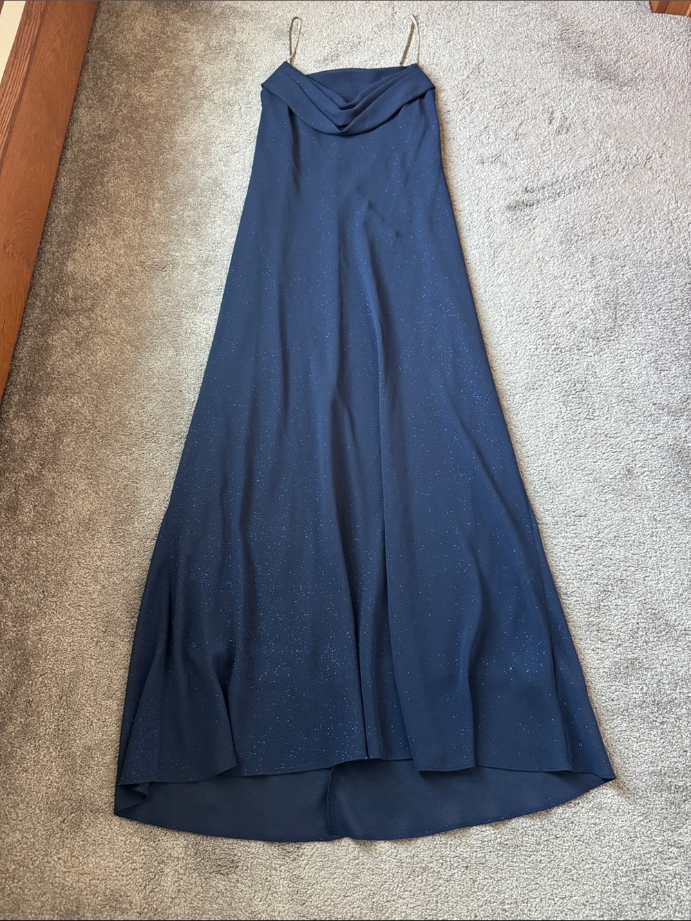 Onyx Nite Navy Glitter Maxi Dress SIZE 16 Gold Rhinestone Strap Evening Formal